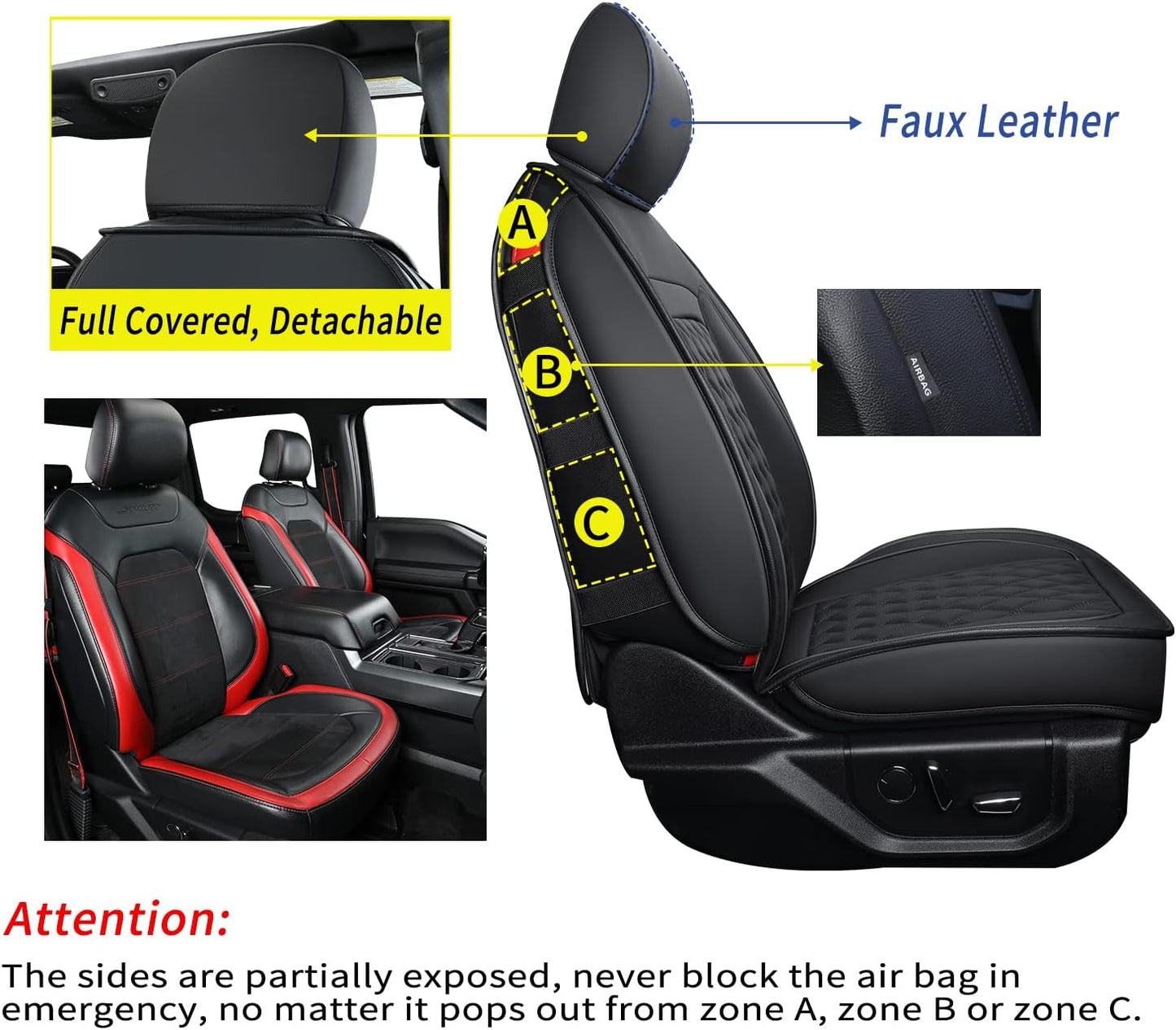 LUCKYMAN CLUB F150 Faux Leather Seat Covers Fit for 2015-2025 F150 and 2017-2025 2025 F250 F350 F450 Pickup Trucks(Front Pair,Black)