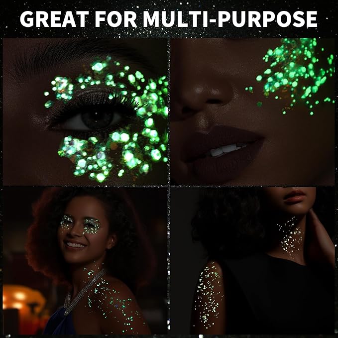 Teenitor 12 Colors Glow in The Dark Glitter Gel, Face Glitter Body Glitter Gel Hair Glitter for UV Black Light Halloween Makeup Raves Festivals