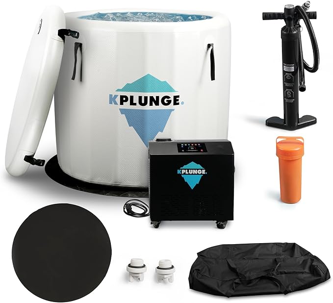 Arctic Fox 39" 1-Person Inflatable Cold Plunge Ice Bath or Hot Tub with 3/4 HP Chiller and Heater, PVC Insulated Lid, Hand Pump, Repair Kit, 88-Gallon Capacity, Indoor/Outdoor Tub – Gray
