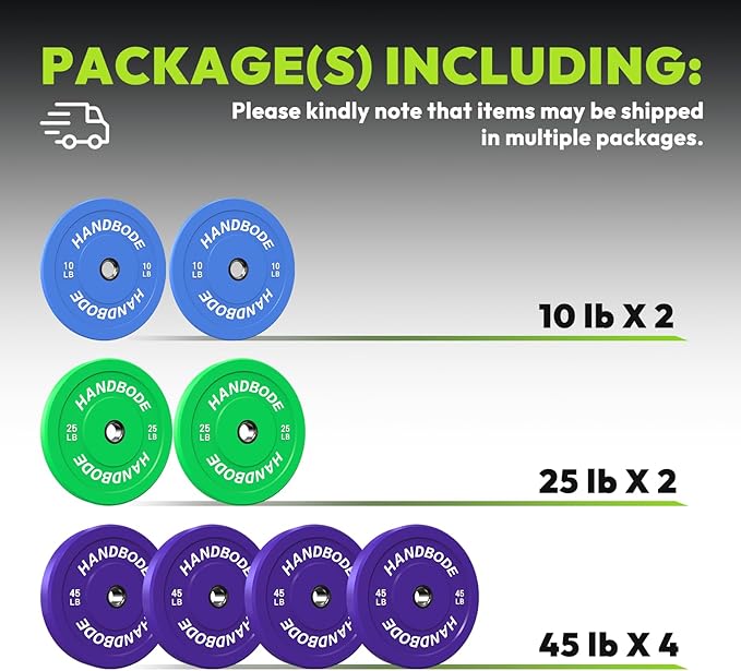 Colored Bumper Weight Plates Olympic Weight Plate Set 2-Inch, 10/15/20/25/35/45/55 lb Barbell Weight Plates Set for Home Gym, Rubber Strength Training Weights Plates for Weight Lifting