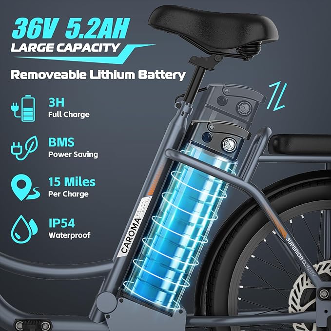 Caroma Electric Scooter with Seat, 48V Removable Battery E-Bike, Up to 30Miles&20MPH, 500/800/1200W Motor, 20" Fat Tire Adult Electric Bicycles for Commuting with Basket