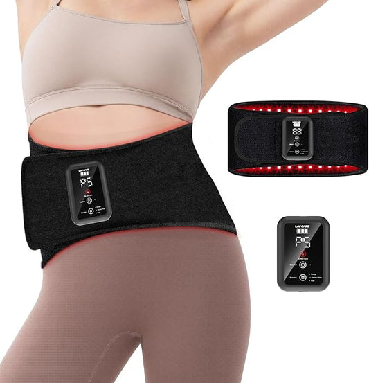 Red Light Therapy Belt, Rechargeable Infrared Light Therapy Device with Massage and Timer, Wearable 660nm&850nm Red Light Therapy Wrap Belt for Body Pain Relief(8.4’‘ * 48’‘）