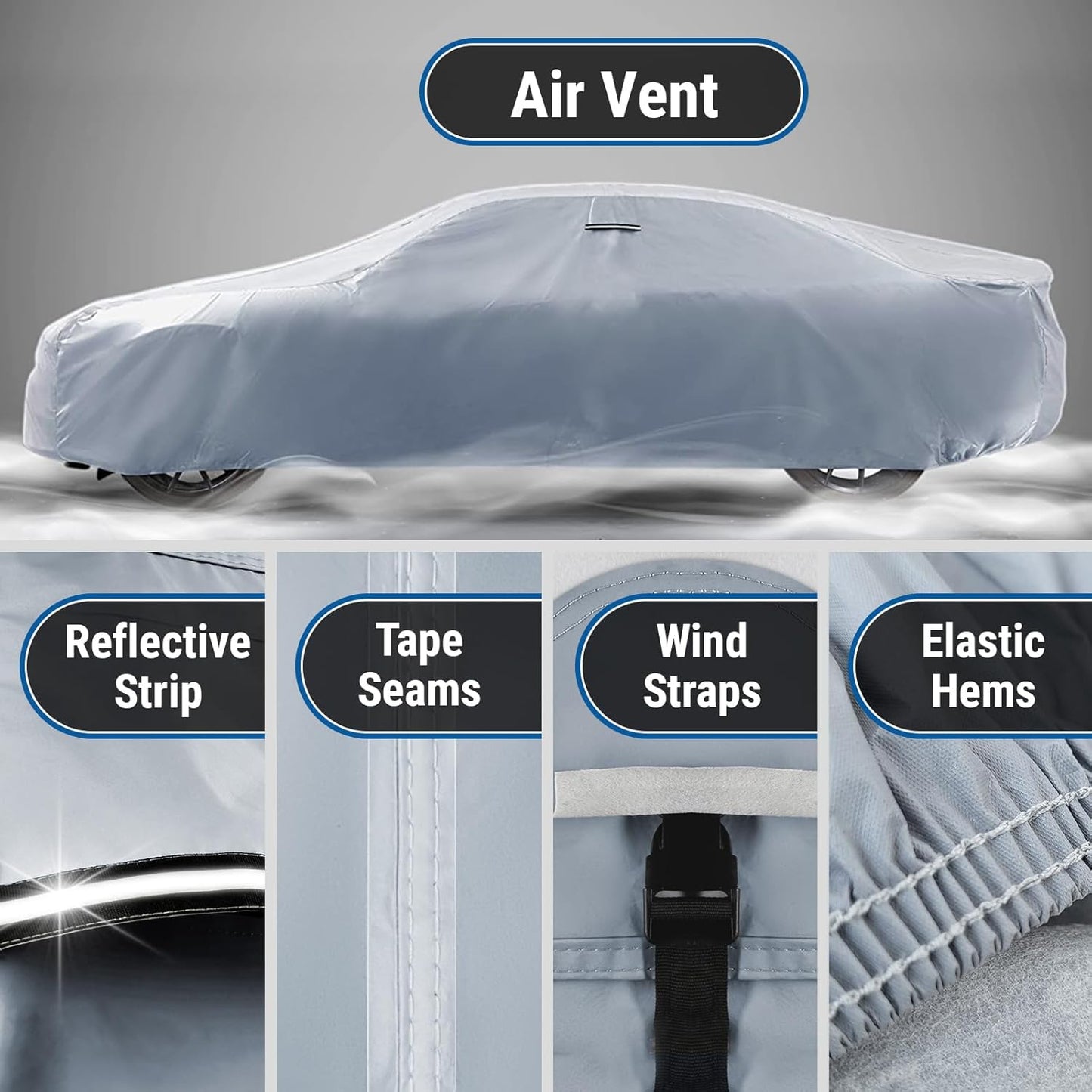 iCarCover Custom Car Cover for Chevy Impala 2-Door, 4-Door (1977-1985) Waterproof All Weather Rain Snow UV Sun Protector Full Exterior Indoor Outdoor Car Cover (Stripe - Gray/Black)