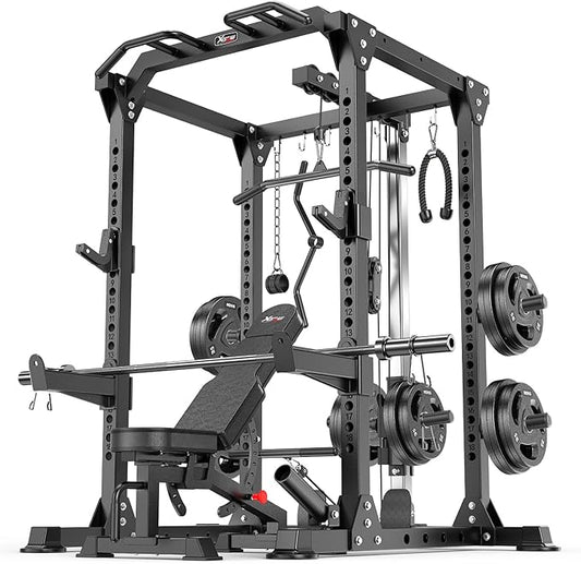 Power Rack Power Cages Multi-Function Squat Rack with Cable Crossover System Selectable More Training Attachment Weight Cage for Garage Home Gym