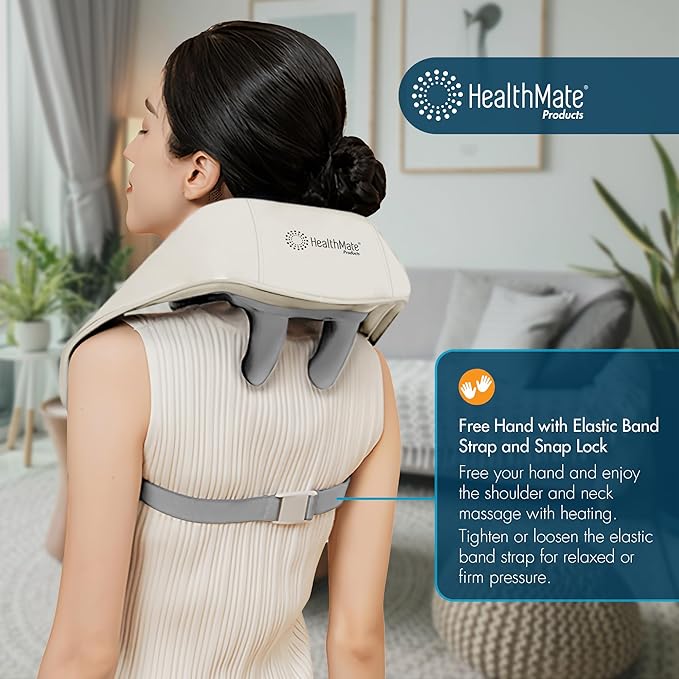 HEALTHMATE IN9532 Kneading Shoulder and Neck Massager for Pain Relief Deep Tissue 6D Shiatsu Neck and Shoulder with Heat Rechargeable Cordless Back Massager for Home, Office, Car Use, Gifts