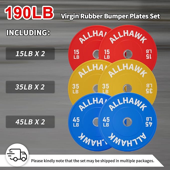 Colored Olympic Weight Plates, 2-inch Rubber Bumper Plate Set for Home Gym Barbell Weight Lifting and Strength Training