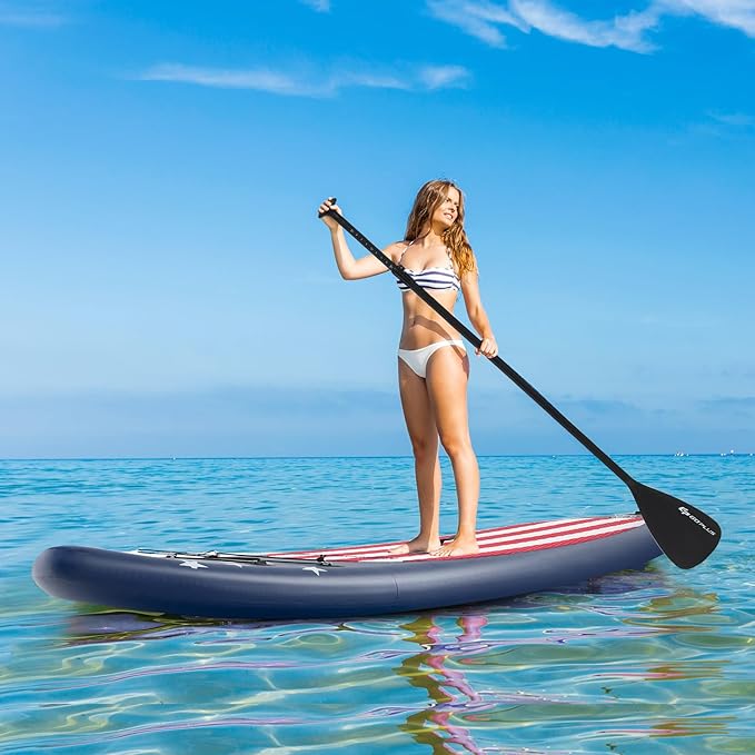 GYMAX Stand Up Paddle Board, Inflatable SUP with Wide Non-Slip EVA Deck, Accessories-Leash, D Rings, Hand Pump, Adjustable Paddle & Backpack, Paddle Boards for Adults Youth