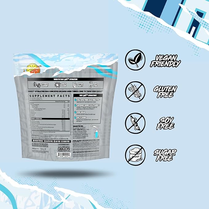 GHOST Hydration Packets, Lemon Crush, 24 Sticks, Electrolyte Powder - Drink Mix Supplement with Magnesium, Potassium, Calcium, Vitamin C - Vegan Friendly, Free of Soy, Sugar & Gluten