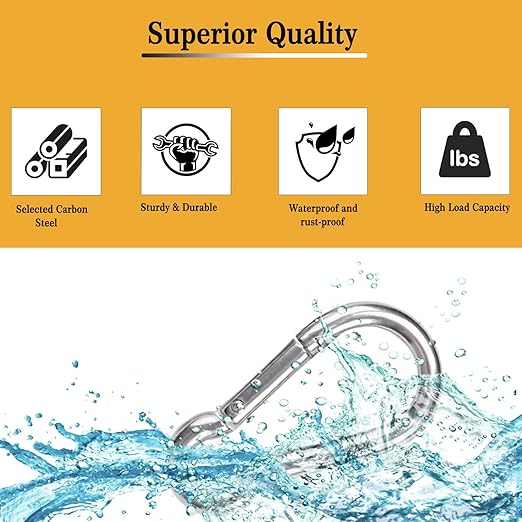 60 Pcs Carabiner Clip Spring Snap Hook, M8 3 Inch Heavy Duty Galvanized Steel Spring Snap Hook, Quick Link Keychain Clip for Keys Swing Set Camping Fishing Hiking Traveling(550 lbs Capacity)