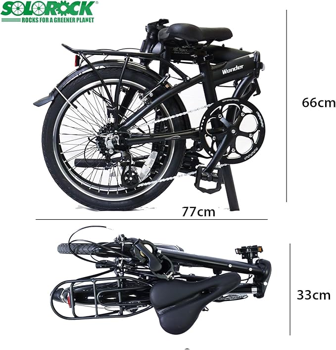 SOLOROCK 20" 8 Speed Aluminum Folding Bike - Wonder V Brakes, with Fenders & Alloy Rear Rack, Stainless Steel Spokes & Stainless Steel Fender Stays