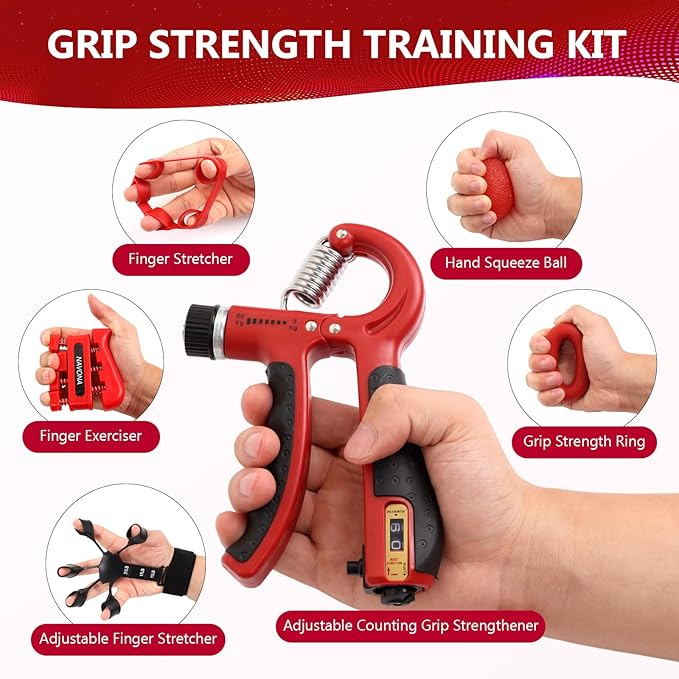 13 PCS Grip Strength Trainer Kit, Hand Gripper Strengthener, Forearm Strengthener, Finger Strengthener, Finger Exerciser, Stress Relief Ball, Forearm Workout Ring for Muscle Building and Injury Recover
