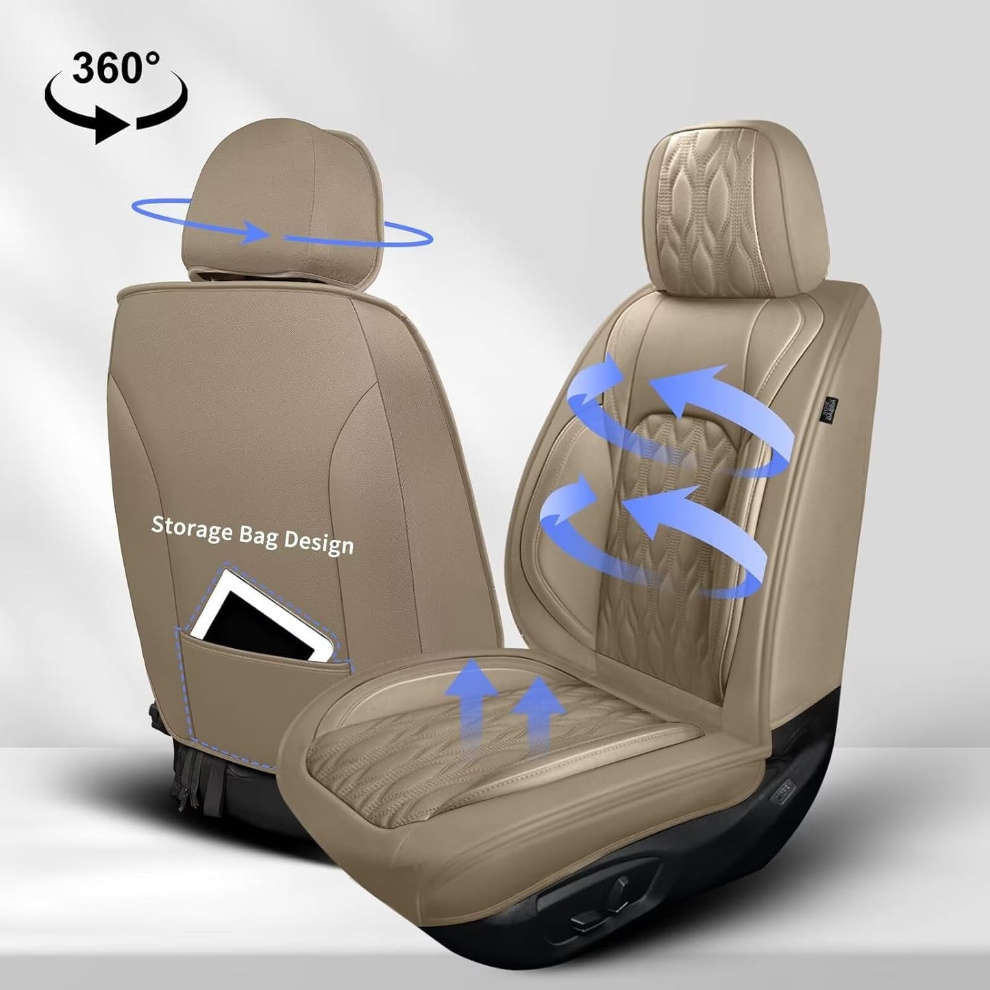 2 Front Car Seat Covers Fit for Toyota Camry 2012-2025: Faux Leather Automotive Seat Covers Waterproof Vehicle Seat Protector with Compatible Airbag (2 Seats, Beige)