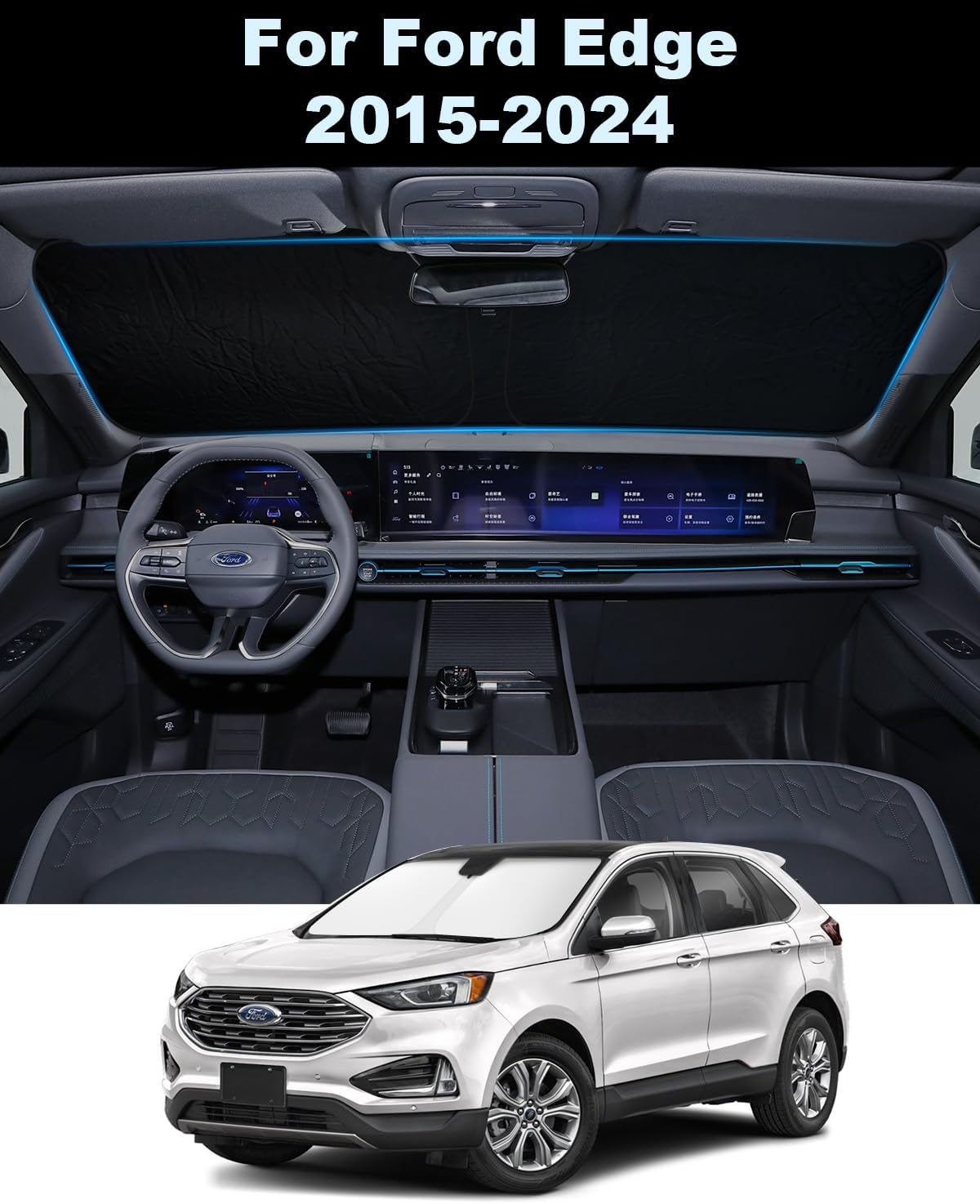 2025 Upgrade Front Windshield Sunshade fit for Ford Edge 2015-2024 Reflector Foldable Car Shade Automotive Windshield Sunshades Ford Edge Windshield Sun Shade |Keeps Your Vehicle Cool|