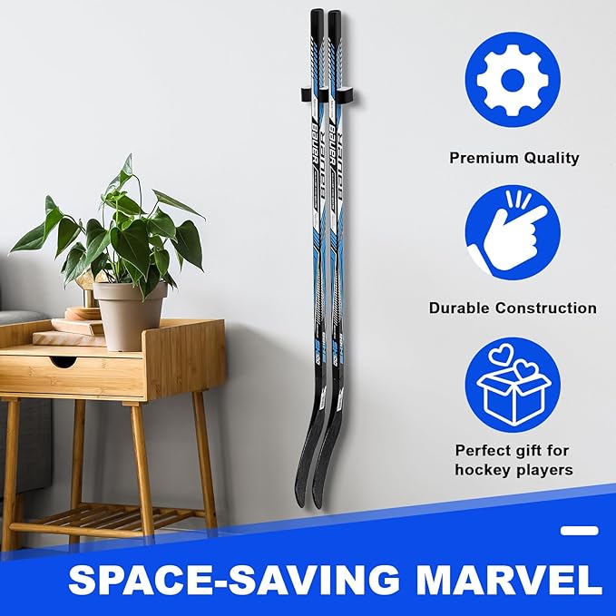 Yousoontic Hockey Stick Holder Wall Mount, 1-6 Stick Capacity, Ice and Field Hockey Organizer (Decor & Storage 2-in-1) for Home Garage Room Office Sports Decoration