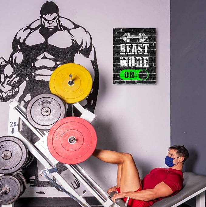 Gym Quotes Wall Art,Inspirational Workout Wall Decor,Beast Mode on Canvas Wall Art for Home Gym Exercise Fitness Room