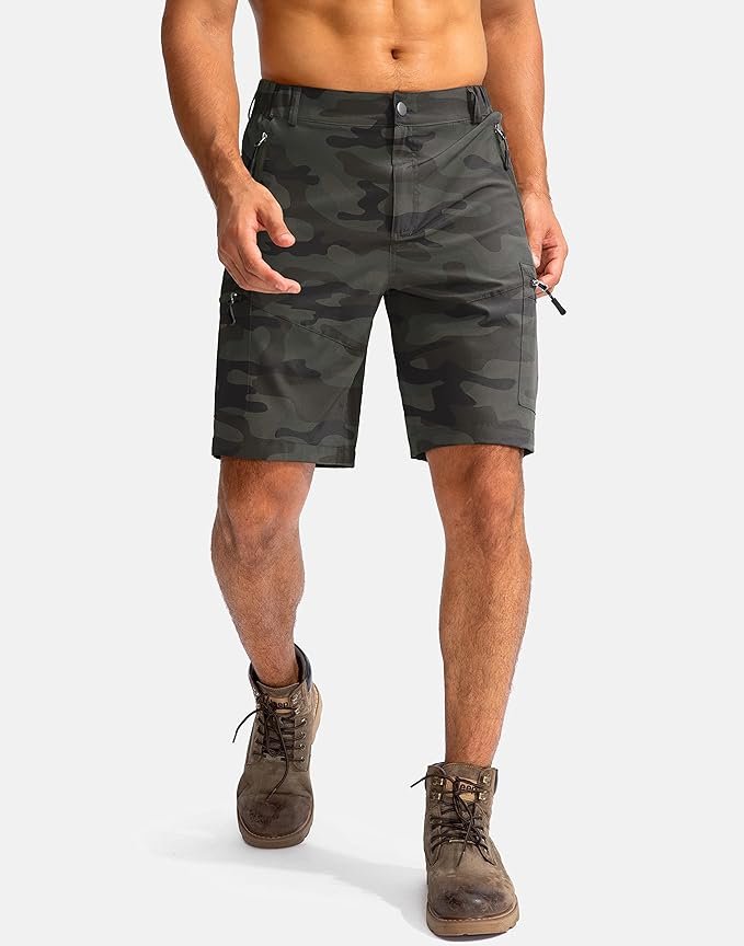 Pudolla Men's Hiking Cargo Shorts 9" Lightweight Outdoor Work Shorts for Men Travel Golf Camping Casual with 5 Zipper Pockets