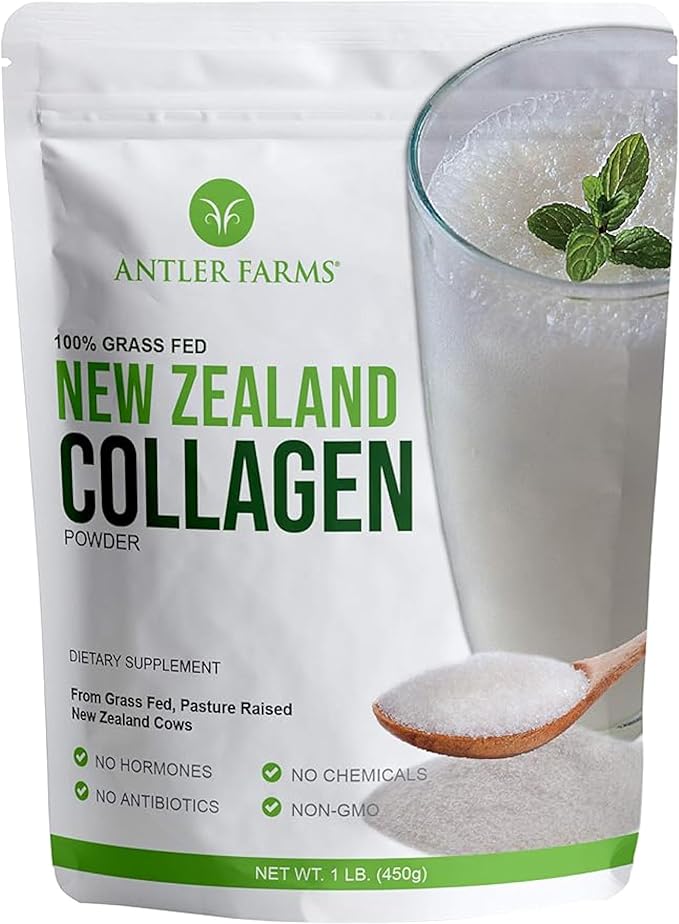 Antler Farms - 100% Pure New Zealand Collagen Powder from Grass Fed Cows, Unflavored, 1 lb - Hydrolyzed Cold Water Soluble Peptides, Keto Friendly, Bioavailable, Quick Dissolving