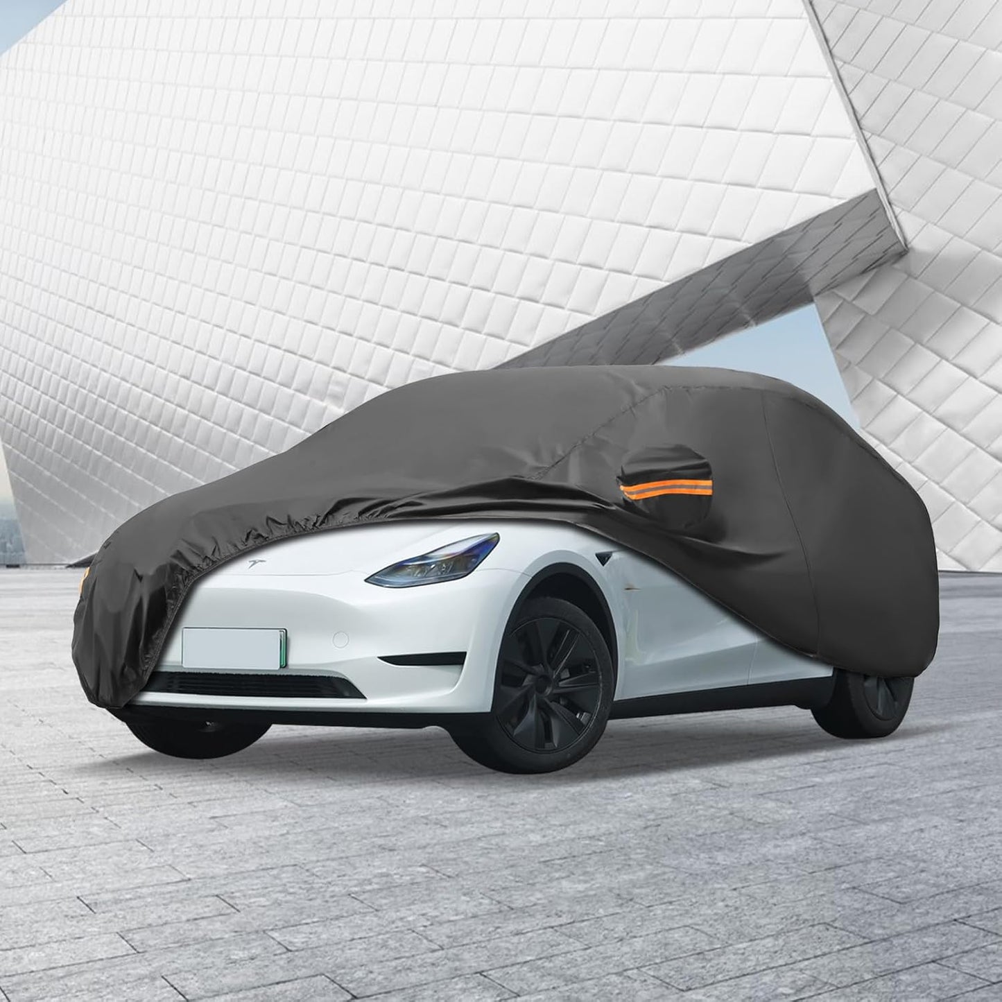 MORNYRAY Compatible with Tesla Model Y,Car Cover Outdoor Waterproof Sun Rain Snow Hail Protection with Driver Door Zipper Charging Port (Black, Custom Fit Model Y)