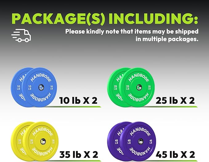 Colored Bumper Weight Plates Olympic Weight Plate Set 2-Inch, 10/15/20/25/35/45/55 lb Barbell Weight Plates Set for Home Gym, Rubber Strength Training Weights Plates for Weight Lifting