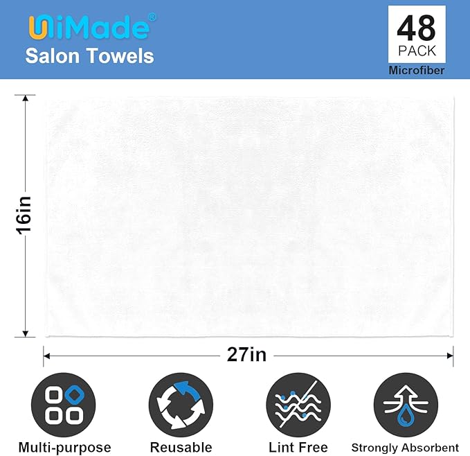 48 Pack Hand Towels Set - Highly Absorbent and Quick Drying Microfiber Gym Towels, Premium Wash Cloths for Bathroom, Salon, Gym, Shower, Hotel, and Spa - 16x27 inch (White)