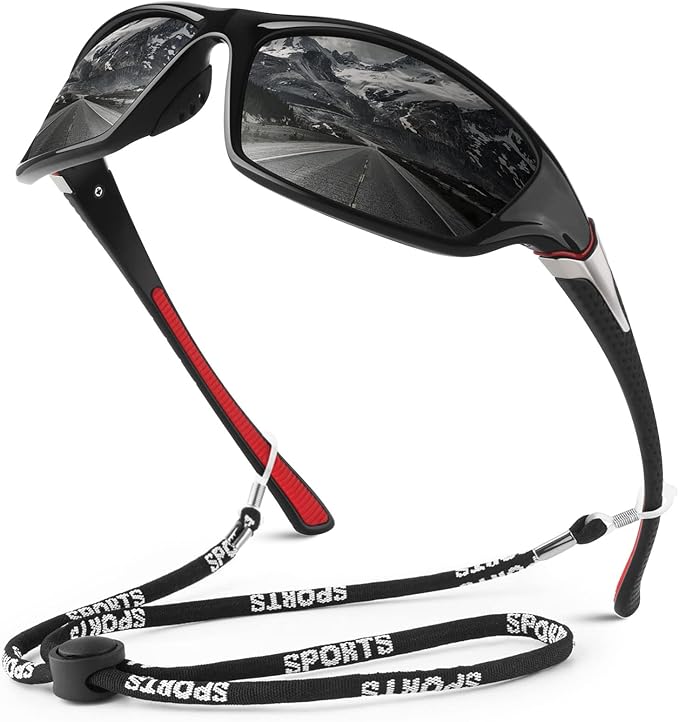 Polarized Sports Sunglasses for Men Women,Fishing Driving Rectangular Goggles UV400 Protection