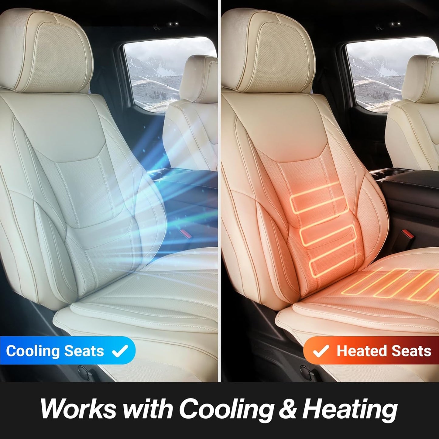 Coverland Custom Car Seat Covers Compatible with 2007-2014 Sierra 2500HD Crew Cab - Premium Leather Non-Slip Memory Foam Waterproof Interior Protector Front Seat-Beige [See Size Chart-Size A38]