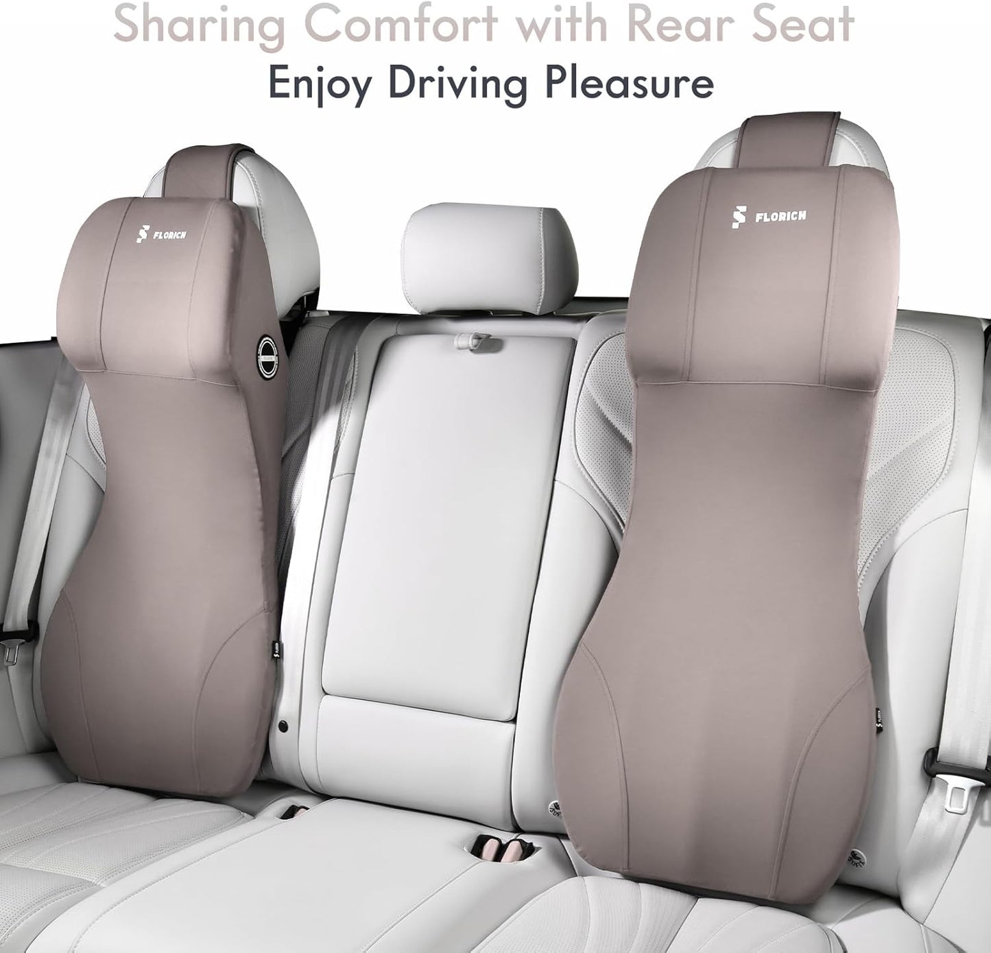 FLORICH Lumbar Support Pillow and Car Neck Pillow Memory Foam Integrated Lumbar Support Cushion with Headrest Pillow Ergonomic Car Seat Back Support for Head Waist Support Sciatica Pain Relief, Gray