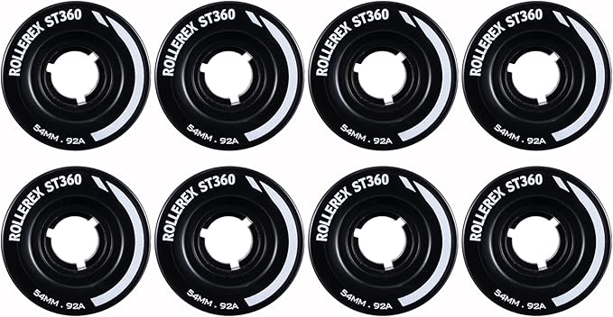 Rollerex ST360 92A Roller Skate Wheels (8-Pack) (Color Options) - Indoor Outdoor - Use for Quad Skate Wheel Replacement (Steel Black)