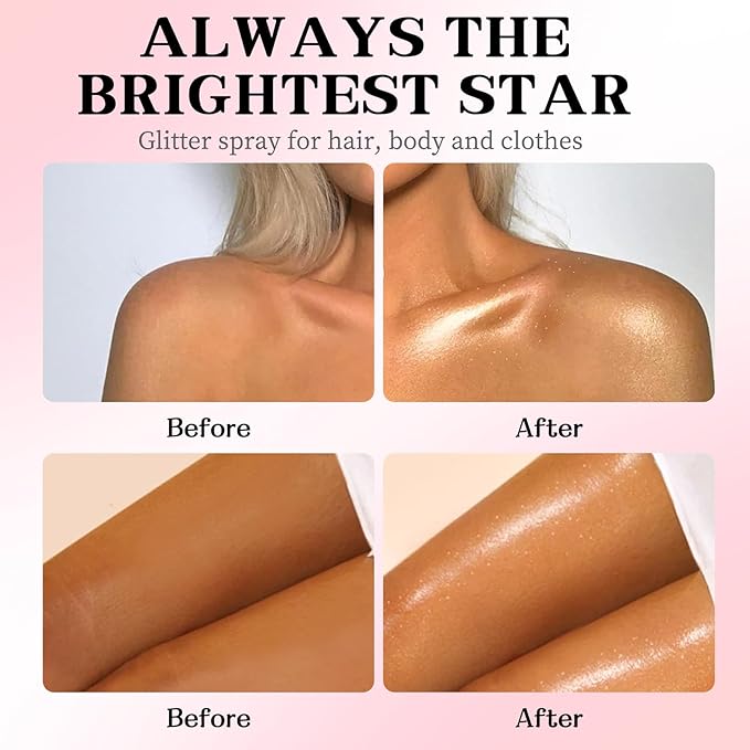 Glitter Spray for Hair and Body, Glitter Body Spray, Quick-Drying Waterproofing Body Shimmer Suitable for Festival Rave
