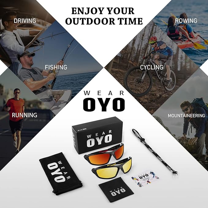 Polarized Sports Sunglasses for Men Women,Fishing Driving Rectangular Goggles UV400 Protection