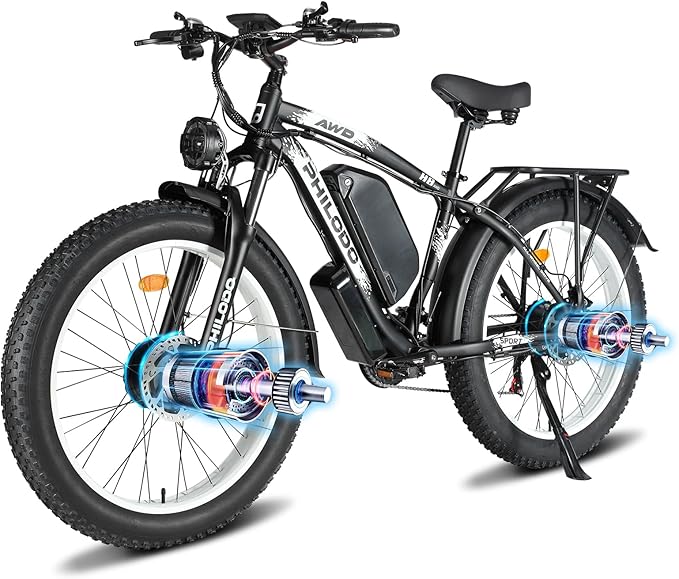 PHILODO 5000W Dual Motor Ebikes for Adults, 60V 26AH Battery Electric Bike, 26x4 Fat Tires for All Terrain Dirt Bike with 21-Speed Gear Electric Mountain Bike Electric Bicycle