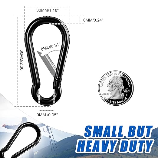 KINLINK 10 Pack Black Carabiner Clip, 2.36 inch Heavy Duty Spring Snap Hook, Small Caribeener Clips for Outdoor Camping, Swing Set, Hammock, Hiking Travel, Fishing, Quick Link Keychain