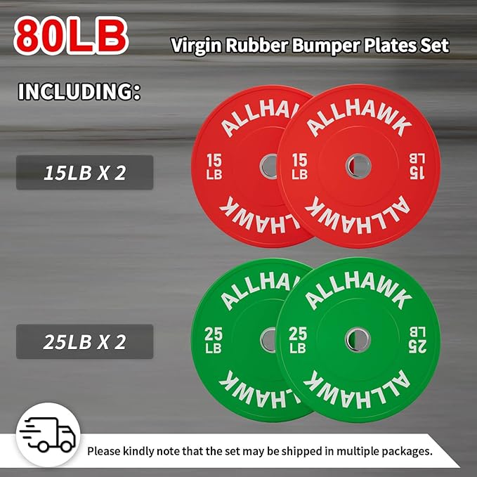 Colorful Olympic Bumper Plates, 2-inch Stainless Steel Insert, Virgin Rubber Weight Plate Set for Barbell Weight Lifting and Strength Training Home Gym