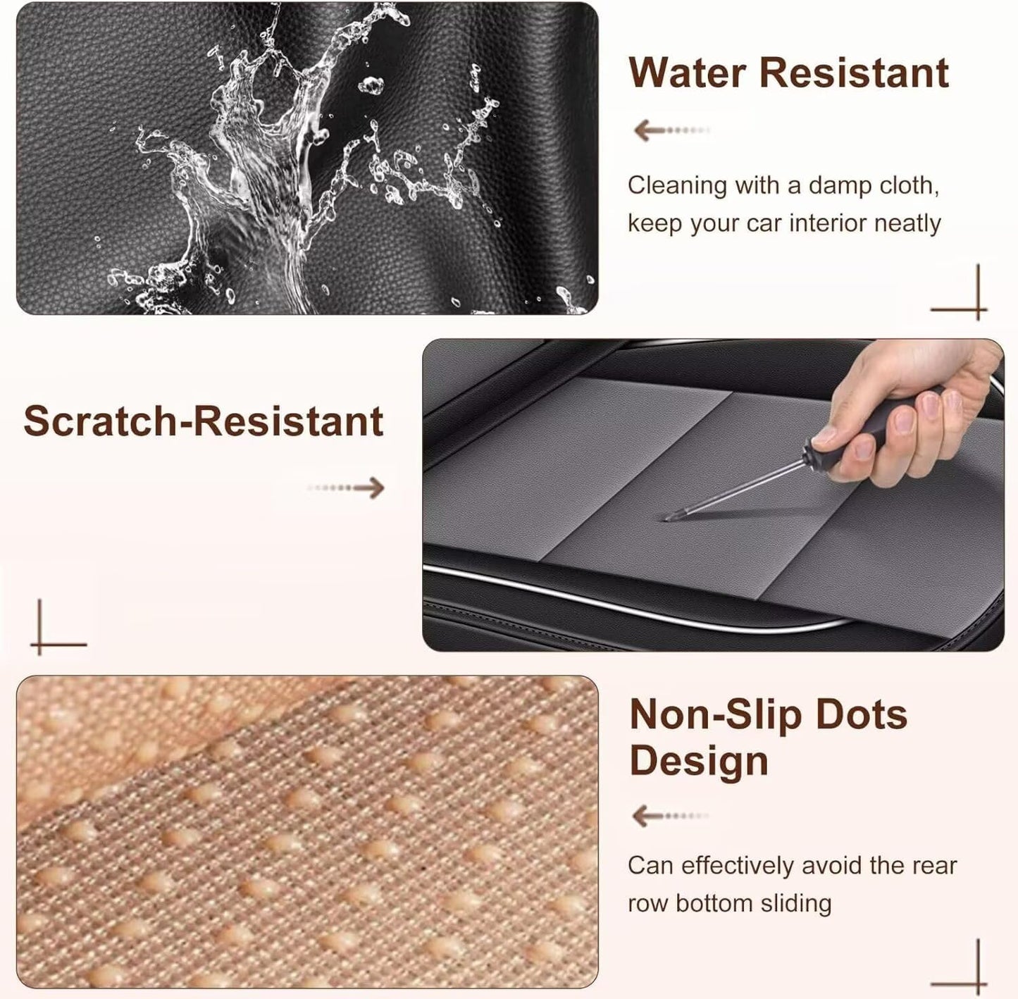 YORKNEIC Leather Car Seat Covers Fit for Hyundai Kona 2018-2025: 5 Seats Full Set Seat Covers - Waterproof Auto Seat Protector Compatible Airbag (Black&Grey)