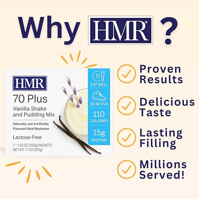 HMR 70 Plus Vanilla Shake & Pudding Mix | Meal Replacement Powder | Lactose-Free | 15g Protein | Supports Healthy Weight Loss | Easy to Make | Low Calorie | 21 Single Serving Packets