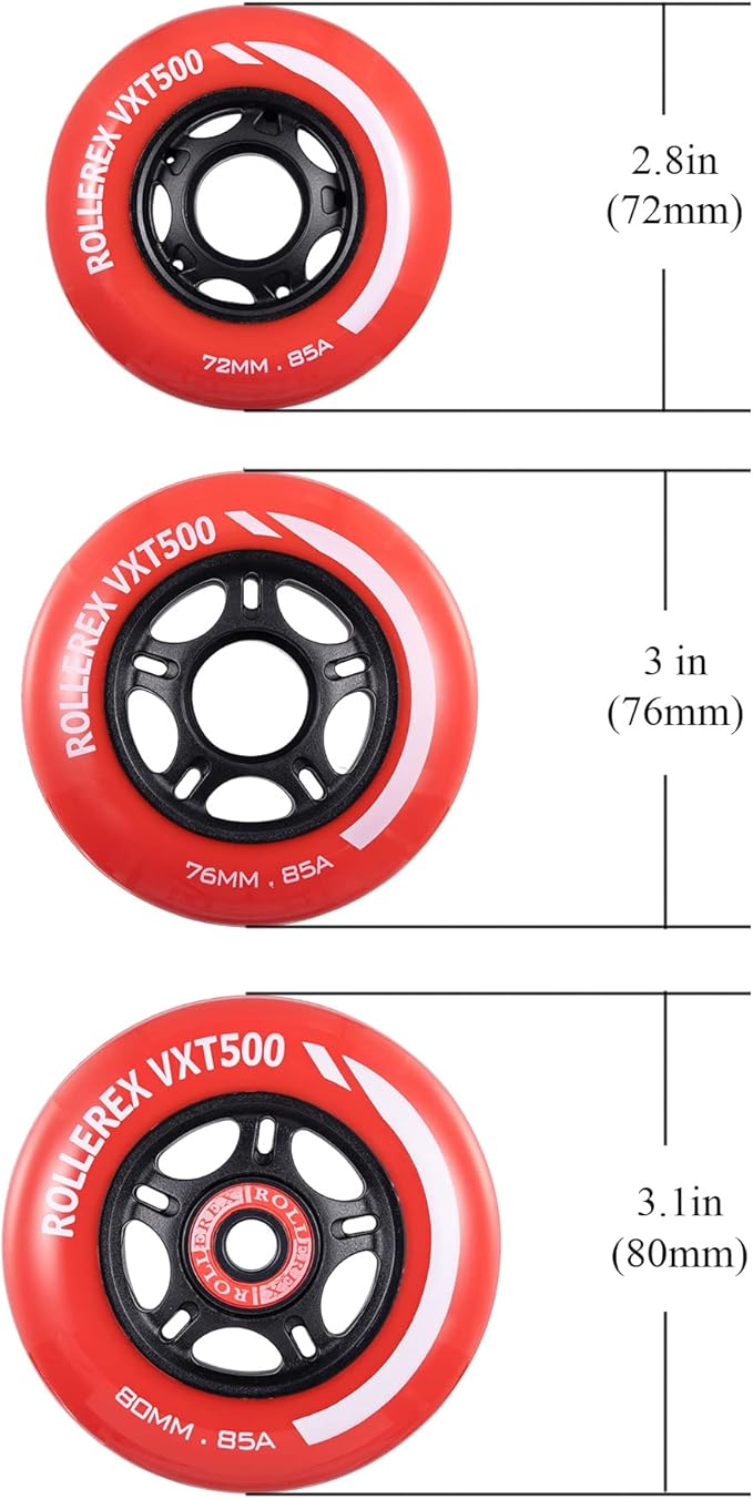 Rollerex VXT500 Inline Skate Wheels (8-Pack) (Various Size & Color Options Available) -Indoor Outdoor- Intended for Roller Blade Wheel Replacement