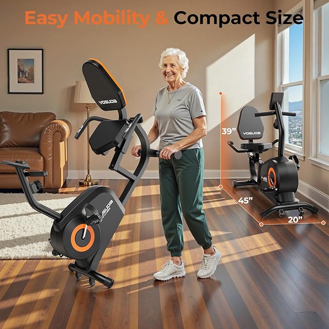 YOSUDA Recumbent Exercise Bike for Home，Magnetic Staionary Bike for Seniors/Adults with Adjustable Seat, 350LB Capacity, 16-level Resistance, LCD Monitor & Pulse Sensors