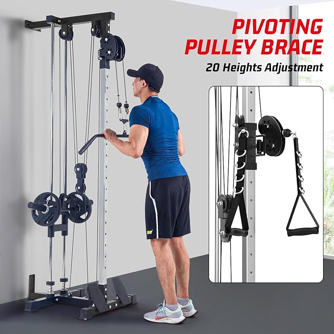 LAT Pulldown Machine, Multi-Functional Cable Machine with High and Low Pulley Station, Row Cable Machine Home Gym with Leg Support, Tricep Workout Equipment
