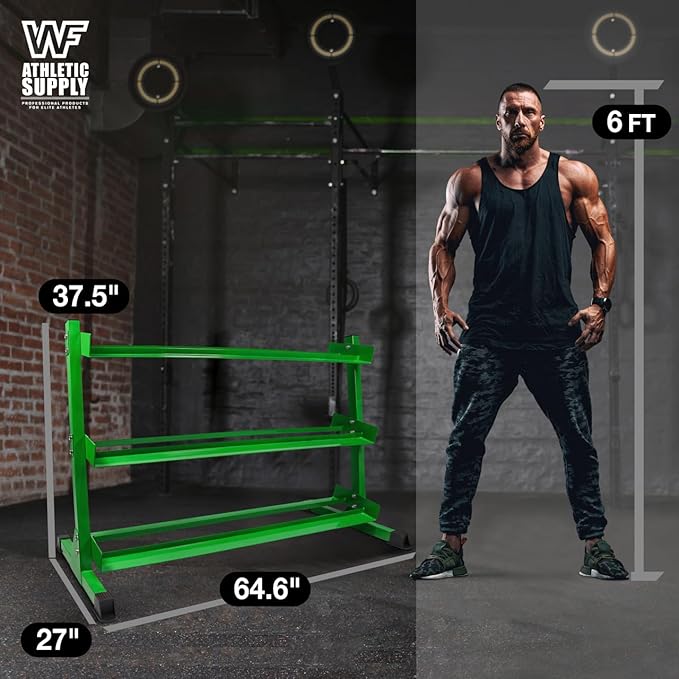 WF Athletic Supply Heavy-Duty Dumbbell Rack Stand, Weight Rack for Home Gym, Weight Holder, Available Sizes for Storage 5-50LB or 5-75LB Dumbbell Pairs, Black/Red/Green/Blue, RACK ONLY