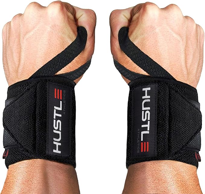Hustle Athletics Wrist Wraps for Weightlifting – Max Wrist Support for Safe & Heavy Lifts, USPA Approved 18" & 12" Lengths, Thumb Loop Gym Straps for Powerlifting & Weight Lifting for Men and Women