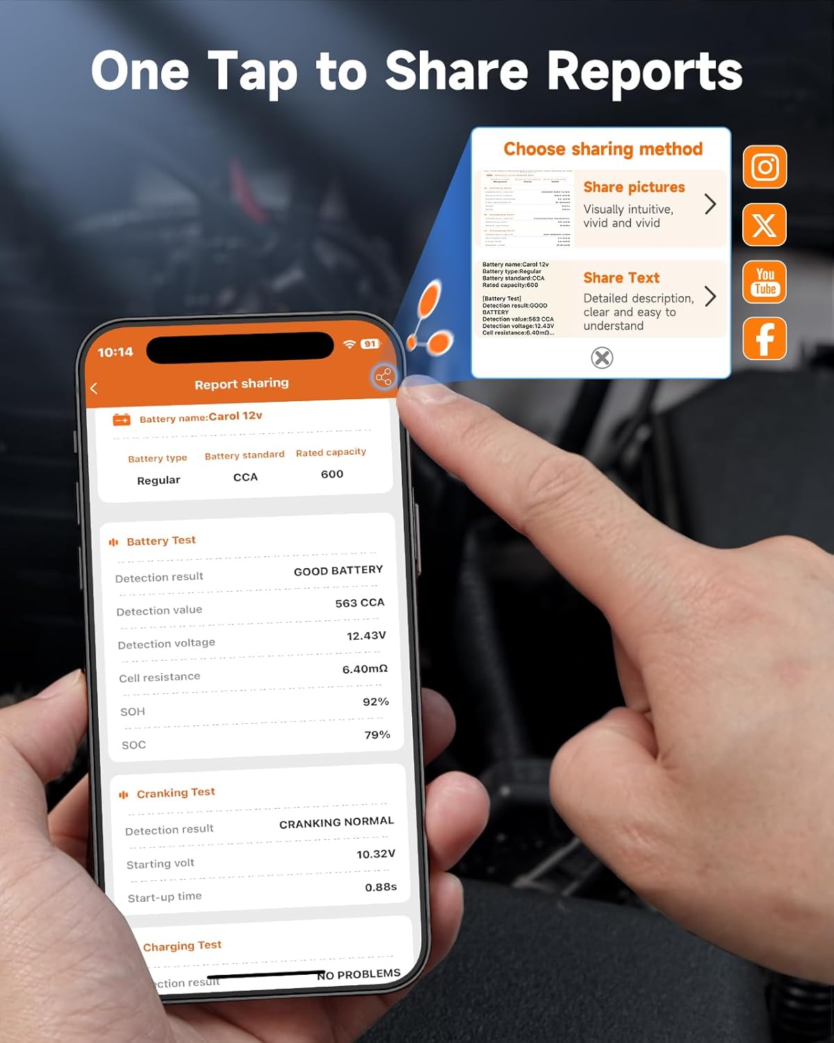FOXWELL BT60 Car Battery Tester, 12V Bluetooth Battery Load Analyzer via App, 100-2000CCA Automotive Alternator Tester, Cranking Charging System Checker for Car Marine RV Motorcycle Truck ATV