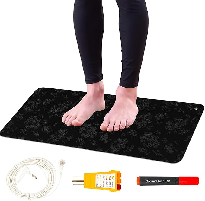 Grounding Mat for Feet, Chair & Yoga | Earthing Grounding Mat for Pain Anxiety Pain Relief, Inflammation | Spacious Grounding Pads for Sleep & Wellness | Includes Grounding Tester, Cable & Mat Tester