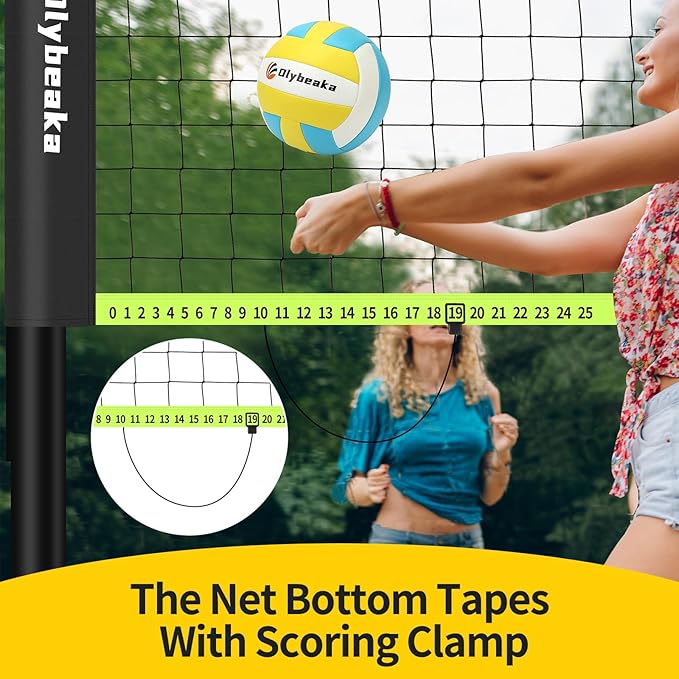 20FT Outdoor Volleyball Net Set System for Backyard Beach with Anti-Sagging Net, Iron Adjustable Height Poles, Soft PU Volleyball and Pump, Carry Bag - Instant Set Up & Durable
