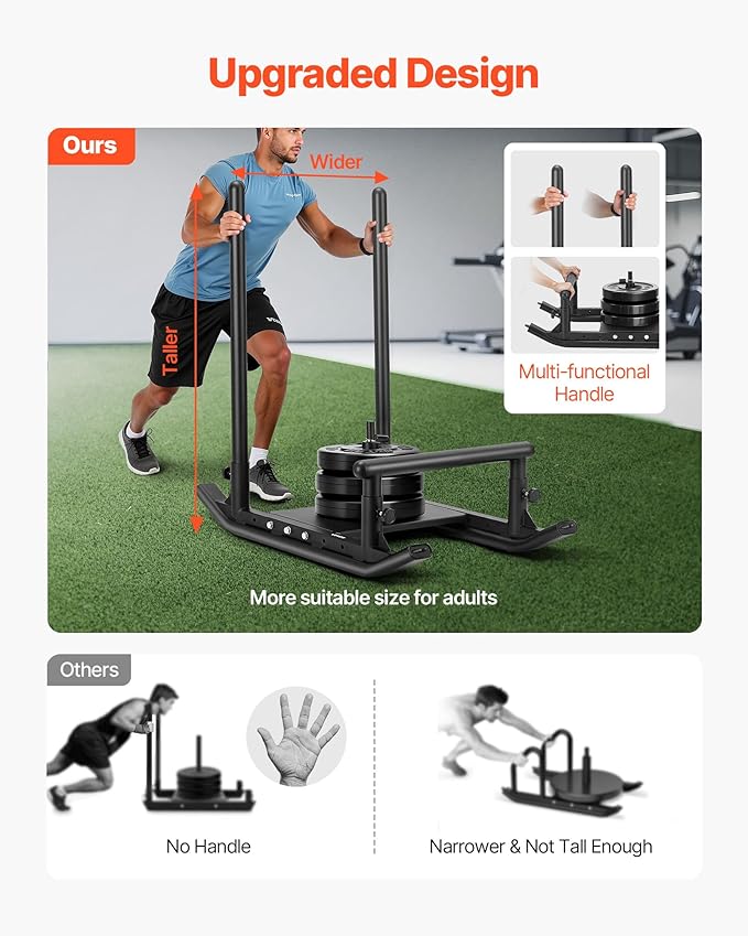 VEVOR Weight Sled, Steel Power Sled, Fitness Strength Training Sleds for Athletic Exercise Speed Improvement, Workout Fitness Equipment with Handle, Compatible with 1/2 in Weight Plates, Black