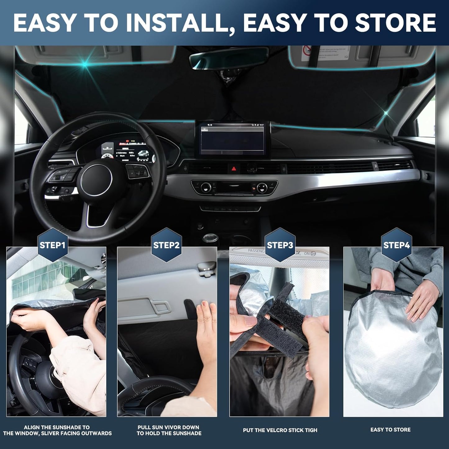 for Ford Super Duty F250 F350 F450 F550 2017-2024 2025 Windshield Sun Shade - 4 Layers Car Sunshades for Front Window Shade Cover Custom Fit F-250 Sun Visor 240T Shade Blocks UV Rays Car Accessories