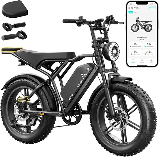 TST Electric Bike for Adults, 1500W Peak Brushless Motor 28 MPH 60 Miles/110 Miles Fat Tire E Bike with 48V 15Ah/ 25Ah Removable Battery 20" Electric Dirt Bike Hydraulic Suspension and 7-Speed