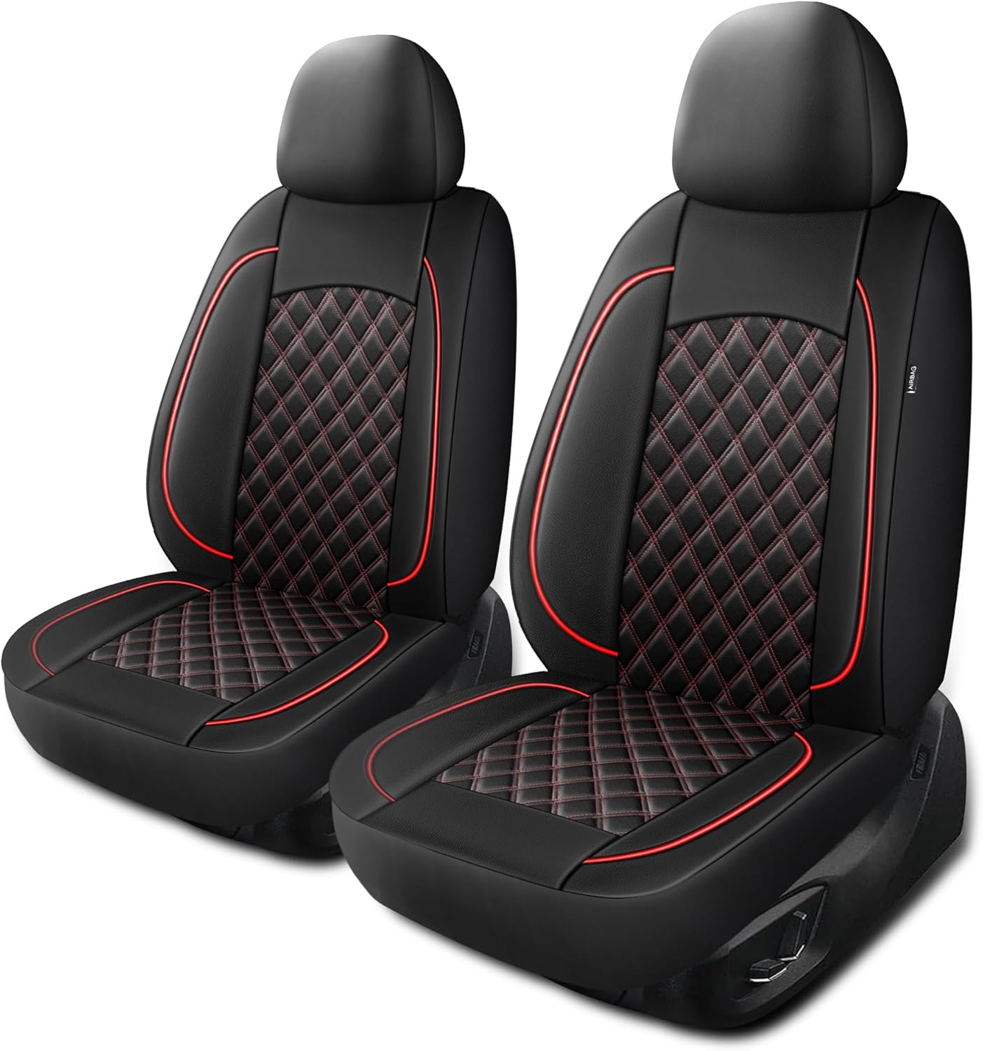 Leather Car Seat Covers,Breathable and Waterproof Napa Leather Automotive Seat Cover,Universal Interior for Cars,Sedans,SUVs,Vans,Trucks(Front Seat,Black+Red,N3)