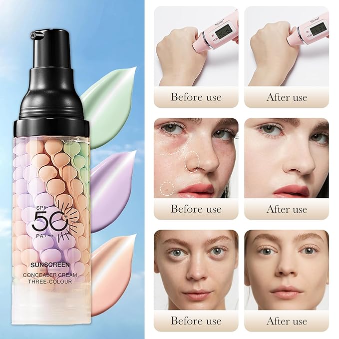 One Step Color Corrector Primer, 3 In 1 Primer for Face Before Makeup, Face Tinted Moisturizer Sunscreen Isolation Cream,SPF 50,Makeup Primer Oil Control & Concealer Skin Tone Correcting,Radiance Skin