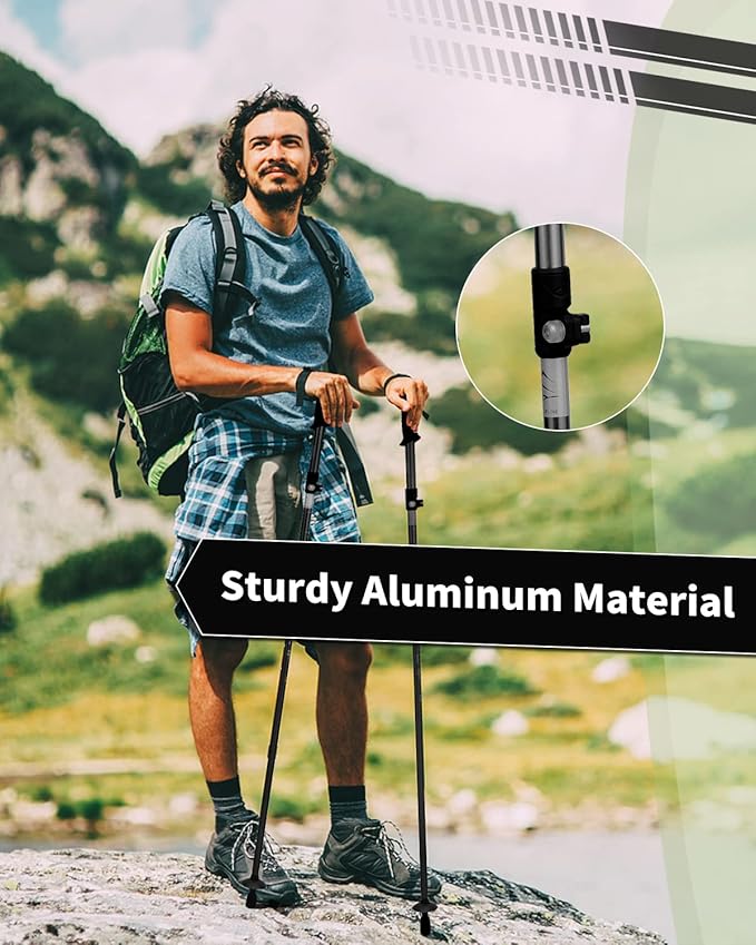 AISUNOURDOOR Lightweight Adjustable Trekking Poles, Aluminum Collapsible Travel Hiking or Walking Sticks for Women Children, with One Disposable Raincoat