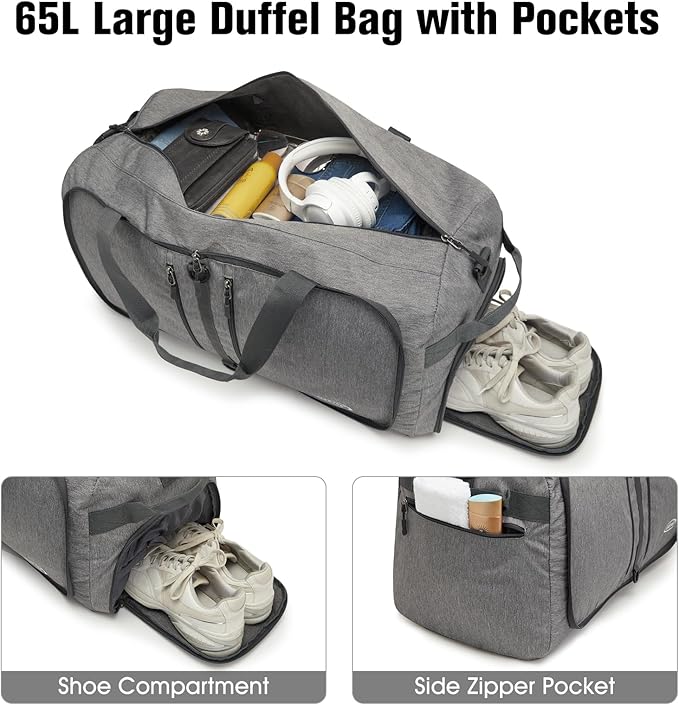 G4Free 40L/65L Foldable Duffel Bag, Water-Repellent Travel Backpack, Lightweight Carry Bag for Overnight Weekender Sports Men Women